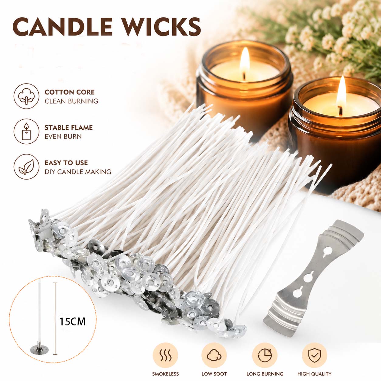 Soy Wax Flake - Smokeless Candle Wicks Cotton Core Wicks